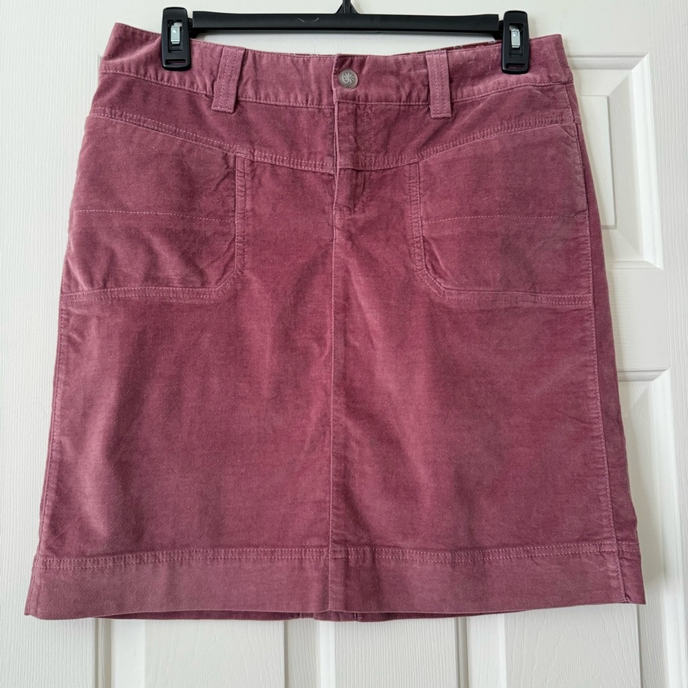 Athleta Womens Size 12 Washed Velvet Skirt Purple Plum Stretch Pockets Dema